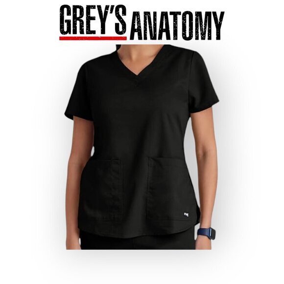 Grey's Anatomy Barco Women's V-Neck Aubrey Top Black Size L - Picture 1 of 7